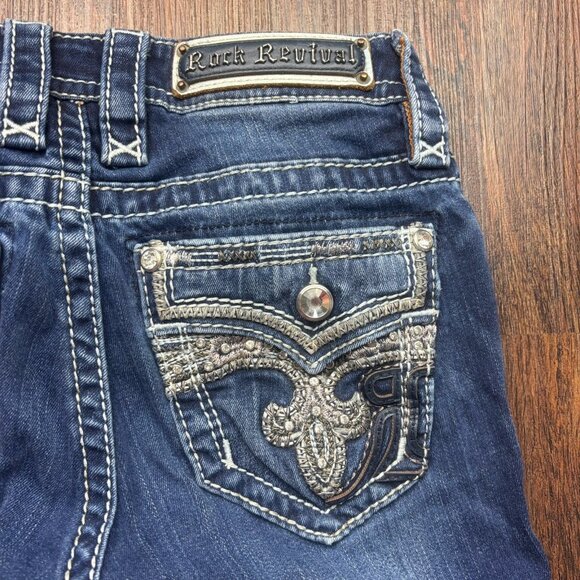 ROCK REVIVAL Claret Mid-Rise Skinny Jeans Distressed Dark-Wash Women’s Size 25 - Picture 8 of 13